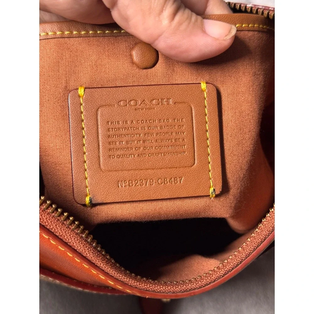 Coach Chaise Crossbody Bag Signature Coated Canvas Leather Tan Brown C8487